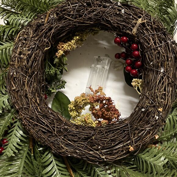 Light Up Christmas Wreath Frosted With Bow New 14” Across - Picture 2 of 3